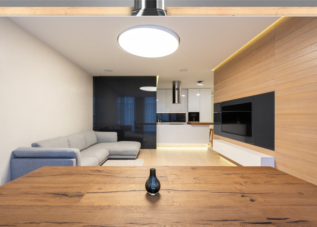 Sunlight entering a room through a solar tube installed on the roof